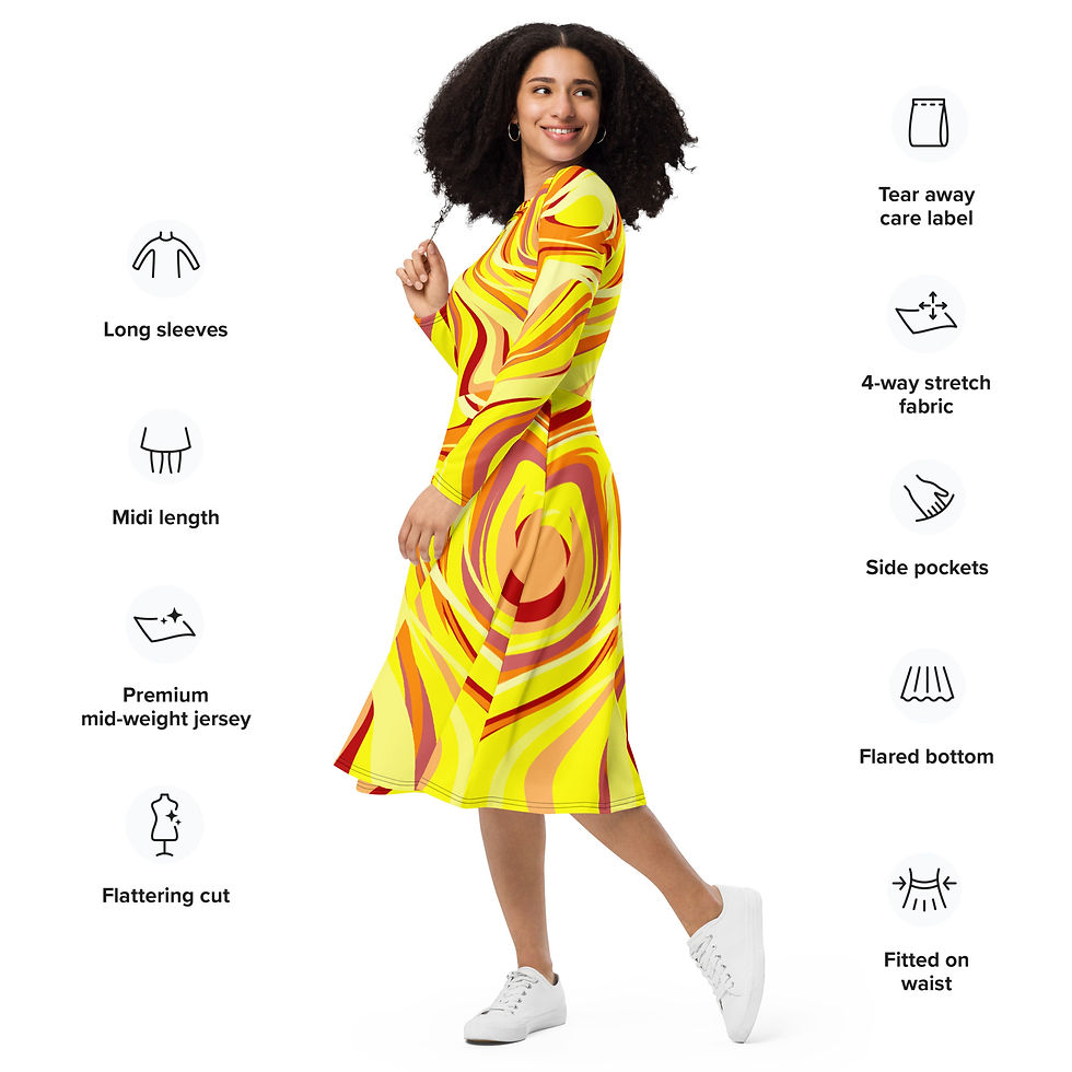 Thumbnail: Theocavi Fire Abstract All-over print long sleeve midi dress