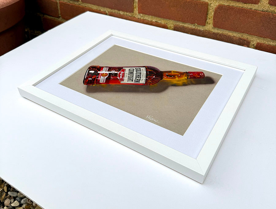 Original art, 3D Colour pencil Art, Southern Comfort Bottle, Art, for sale, Wall Art & Decor, Artist Michael Rose