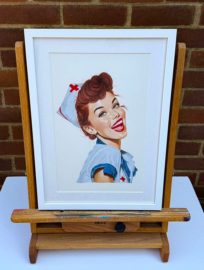 Original art, Colour pencil Art, Pinup girl Art, for sale, Wall Art & Decor, Artist Michael Rose
