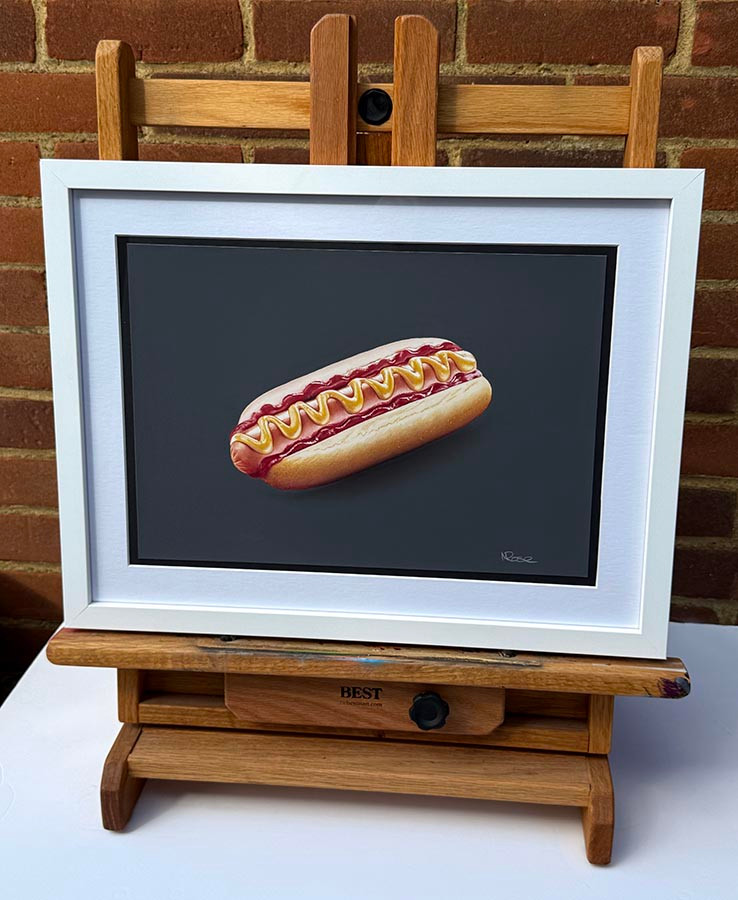 Original art, 3D Colour pencil Art, Hot Dog Art, for sale, Wall Art & Decor, Artist Michael Rose