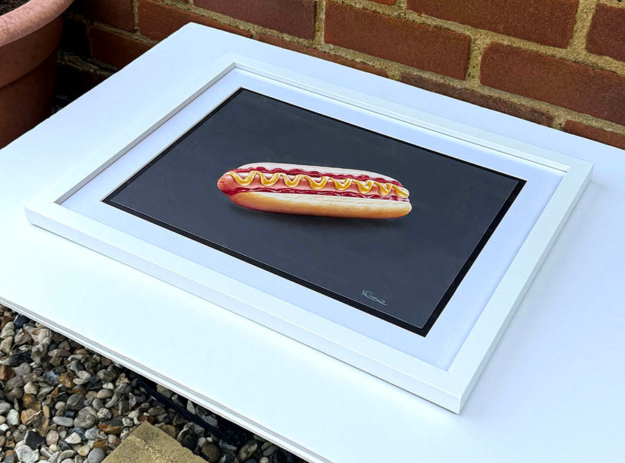 Original art, 3D Colour pencil Art, Hot Dog Art, for sale, Wall Art & Decor, Artist Michael Rose