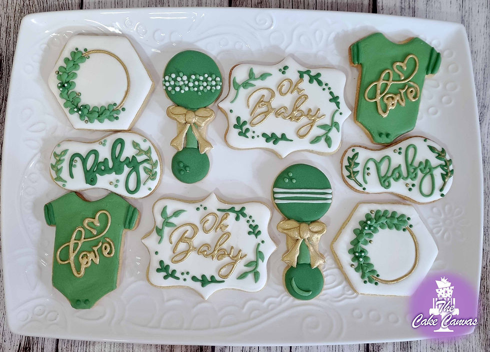 Baby-Shower-Royal-Icing-Sugar-Cookies-(green-&-gold)