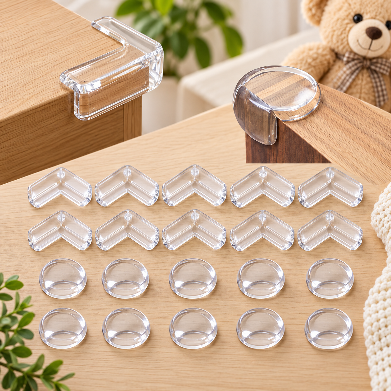 Clear baby corner protector on furniture