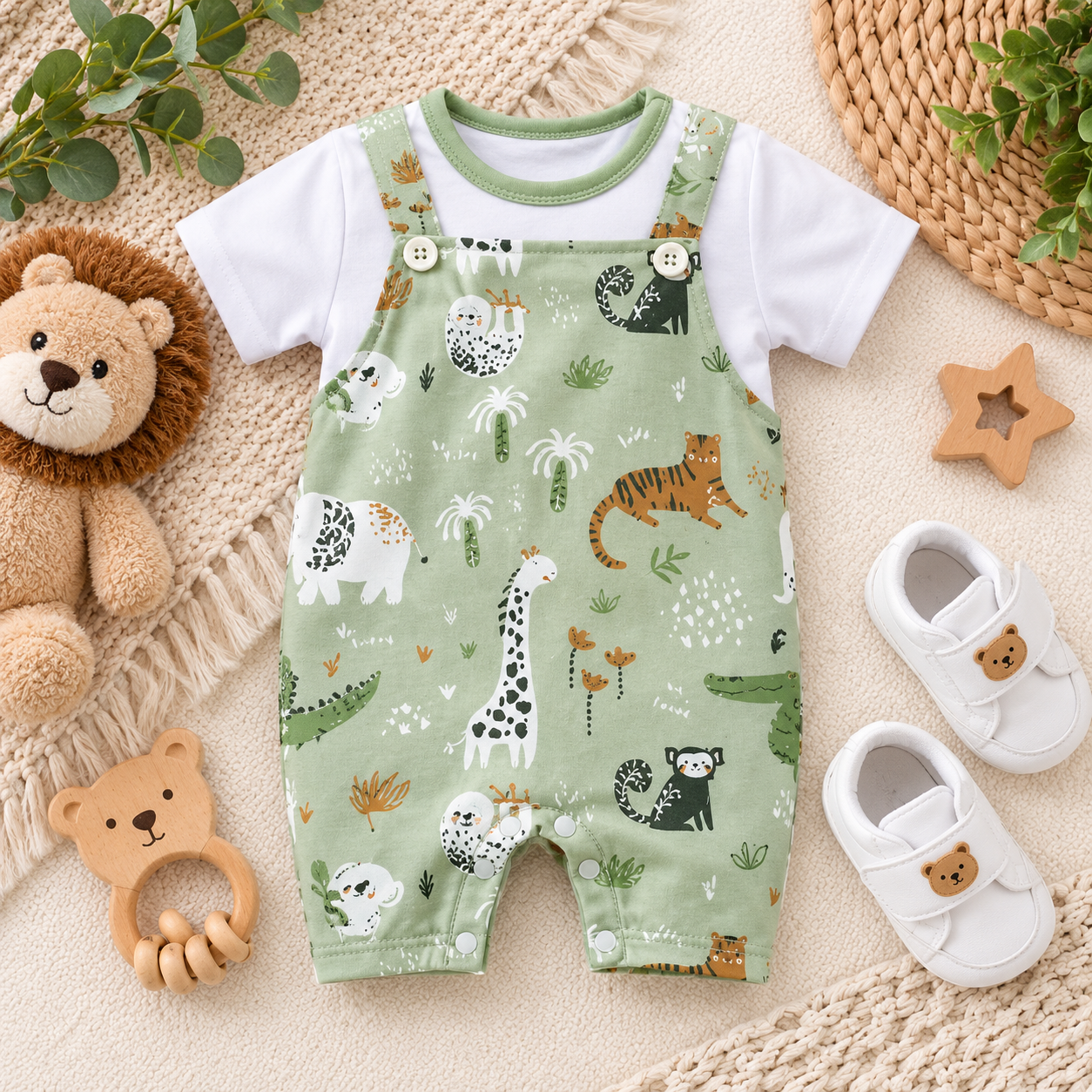 Little Zoo Baby Animal Romper in Zoo Friends print