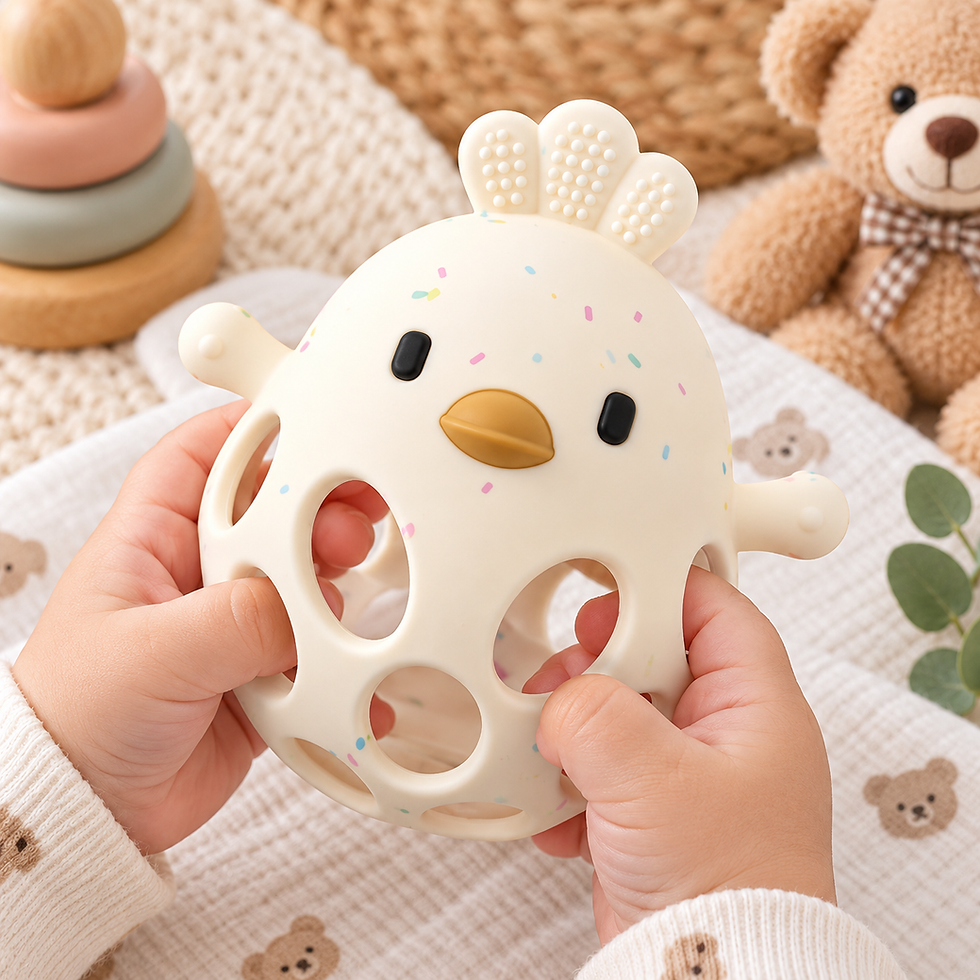 Silicone baby teether with chick-shaped design