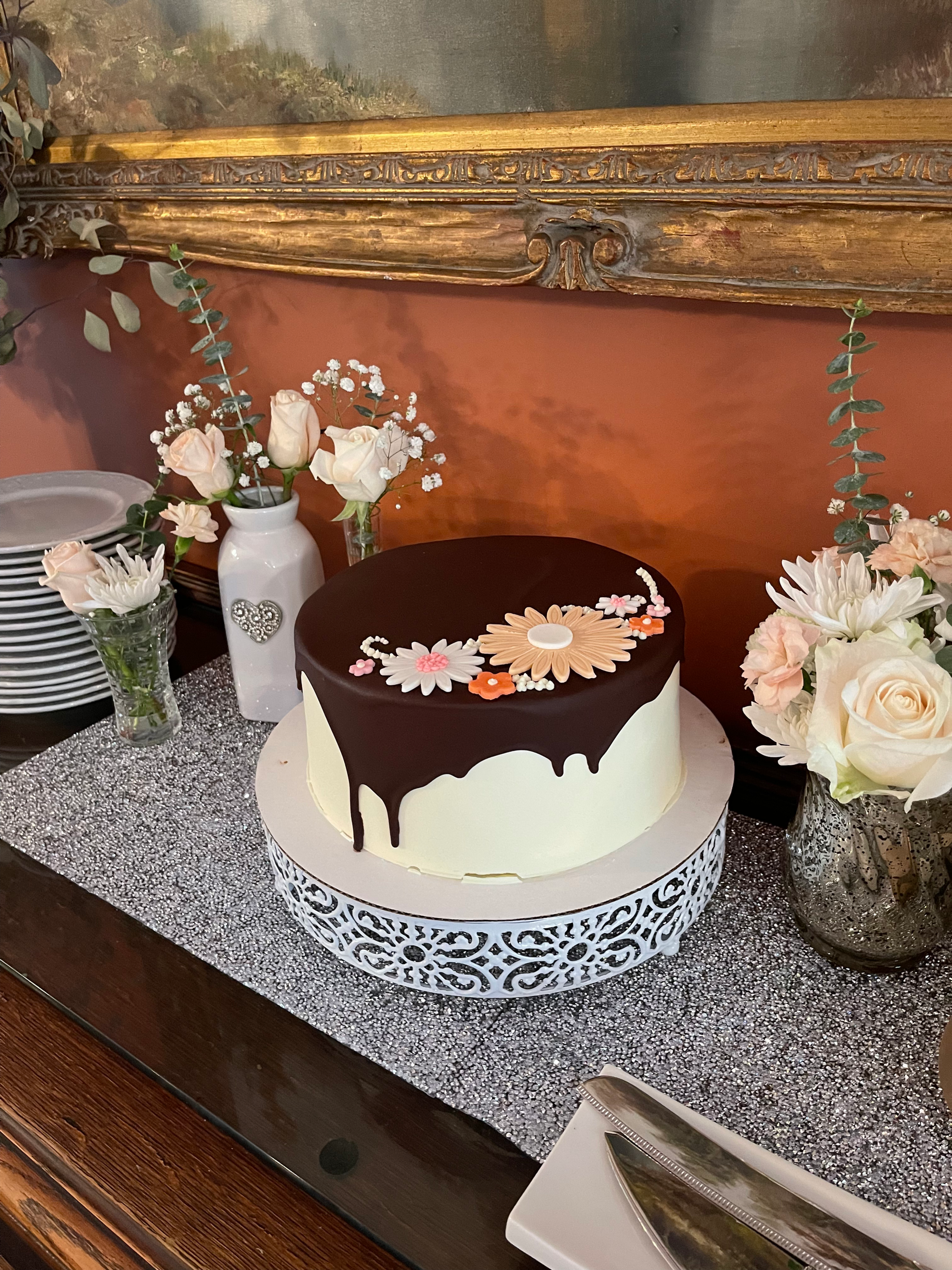 White Metal Ornate Cake Stand Rental
