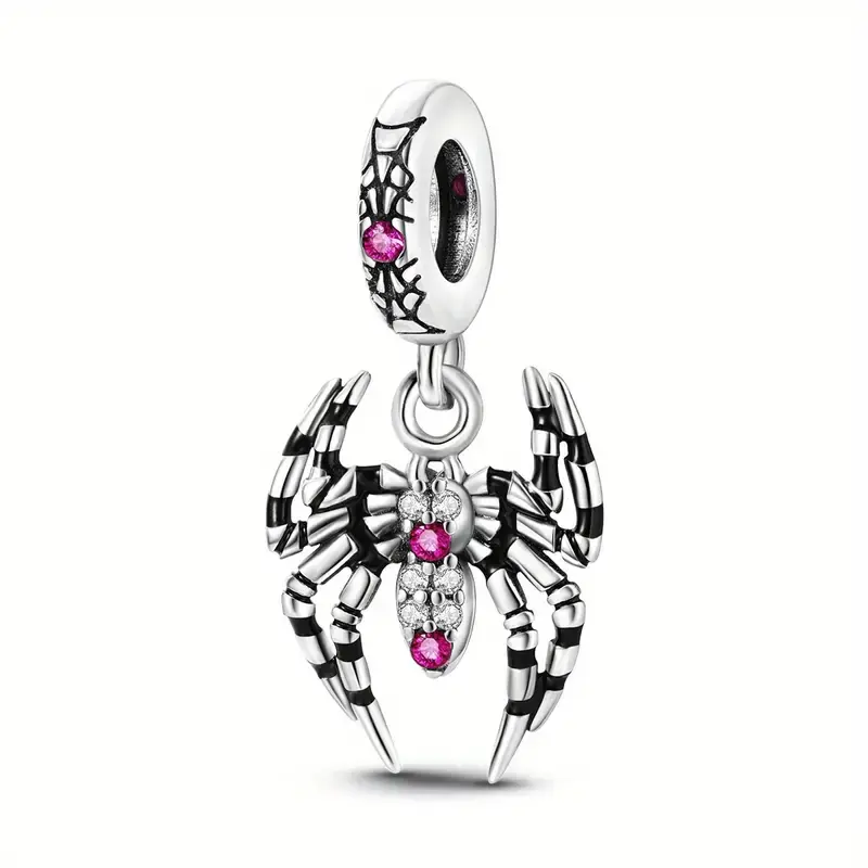 Silver Spider Charm with Ruby Stone