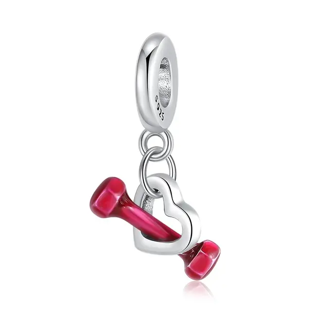 Strength in Love: Red Dumbbell, Silver Heart Charm