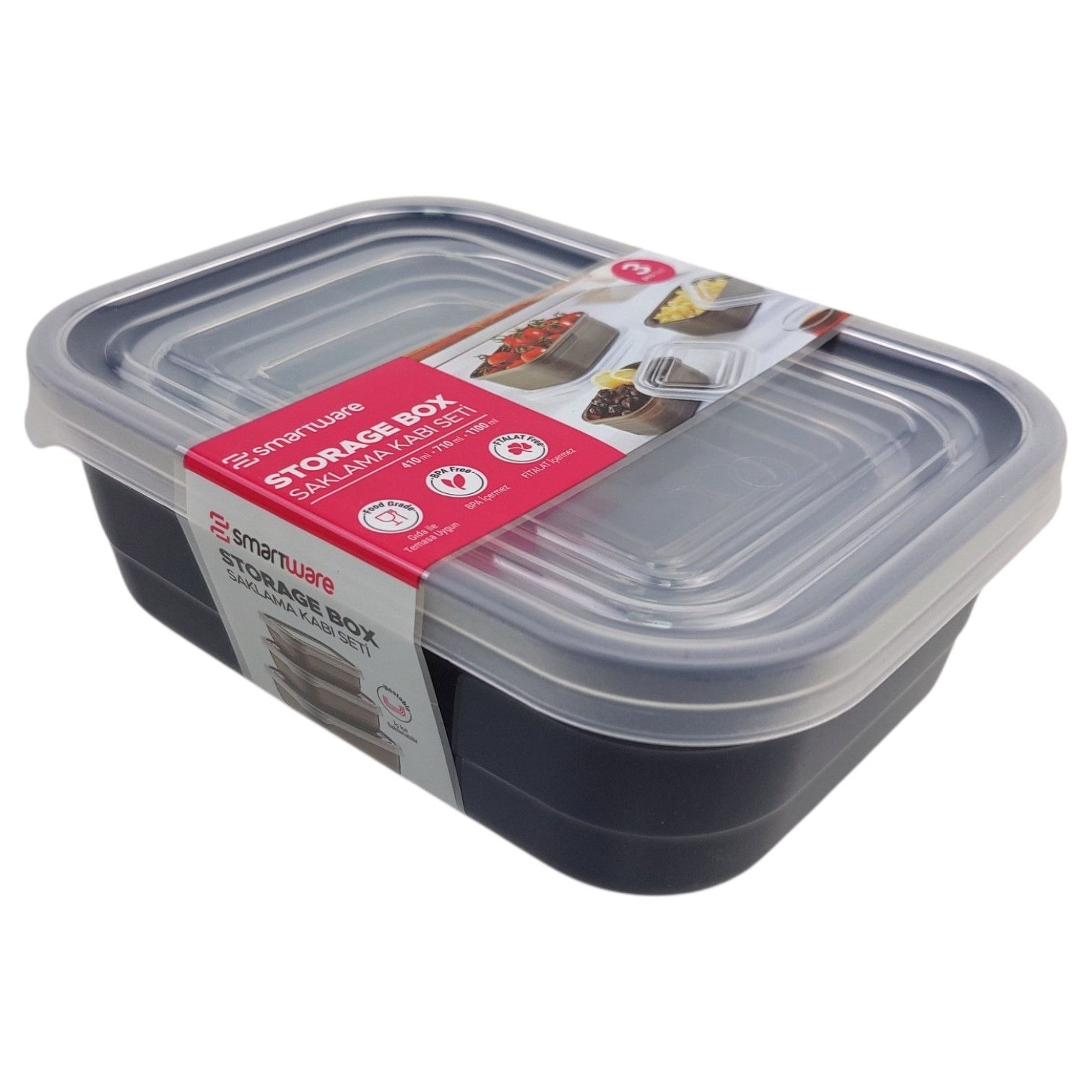 Smartware Food Storage Box - 3 Pcs.- 410 ml. + 710 ml. + 1100 ml.