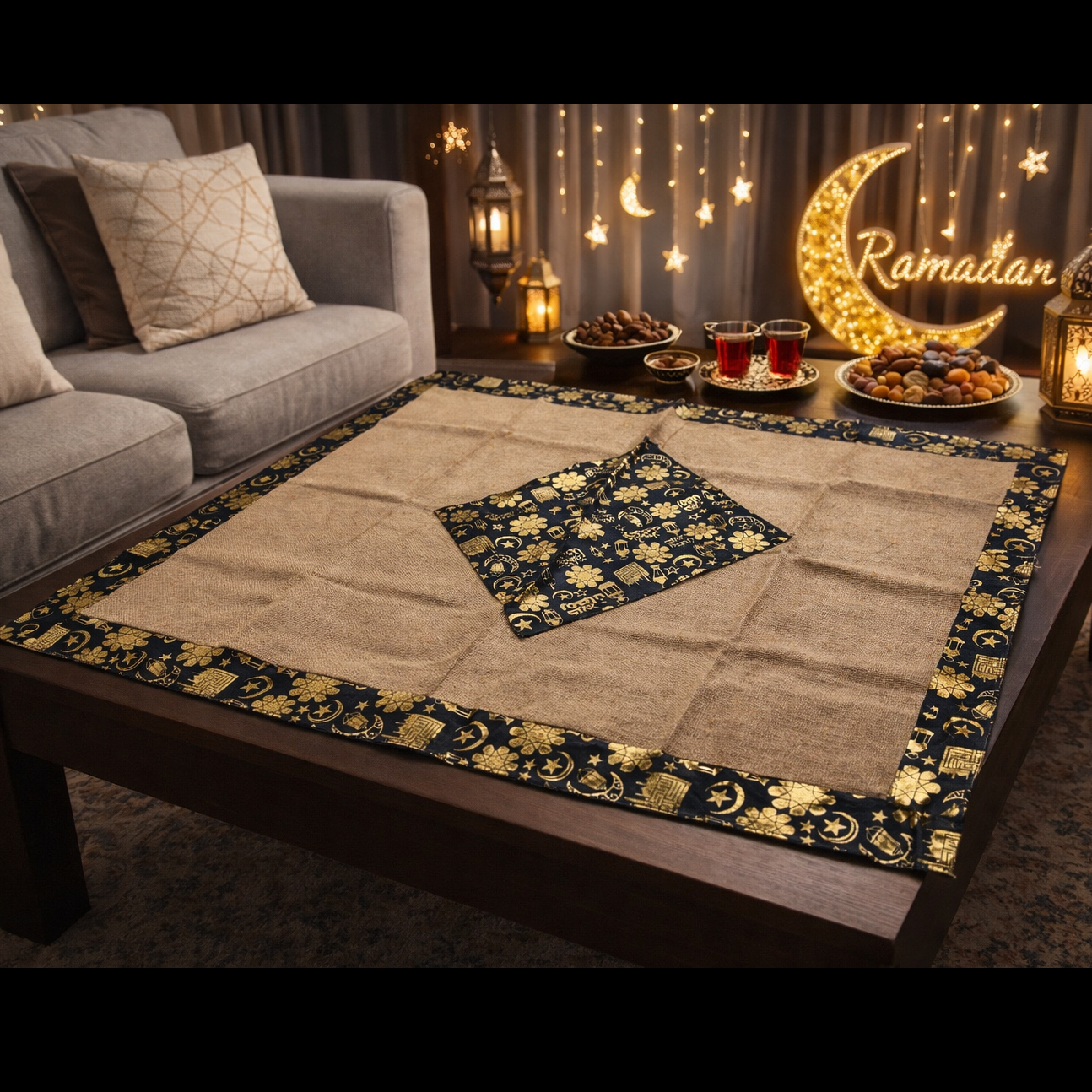Ramadan Decorative Burlap Table Cloth - 100*150 cm.