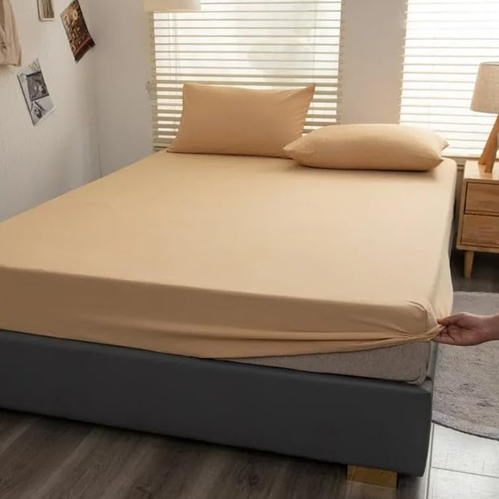 Plain cotton Fitted Sheet 180cm Set of 3 (2 Pillowcases+1 Sheet)