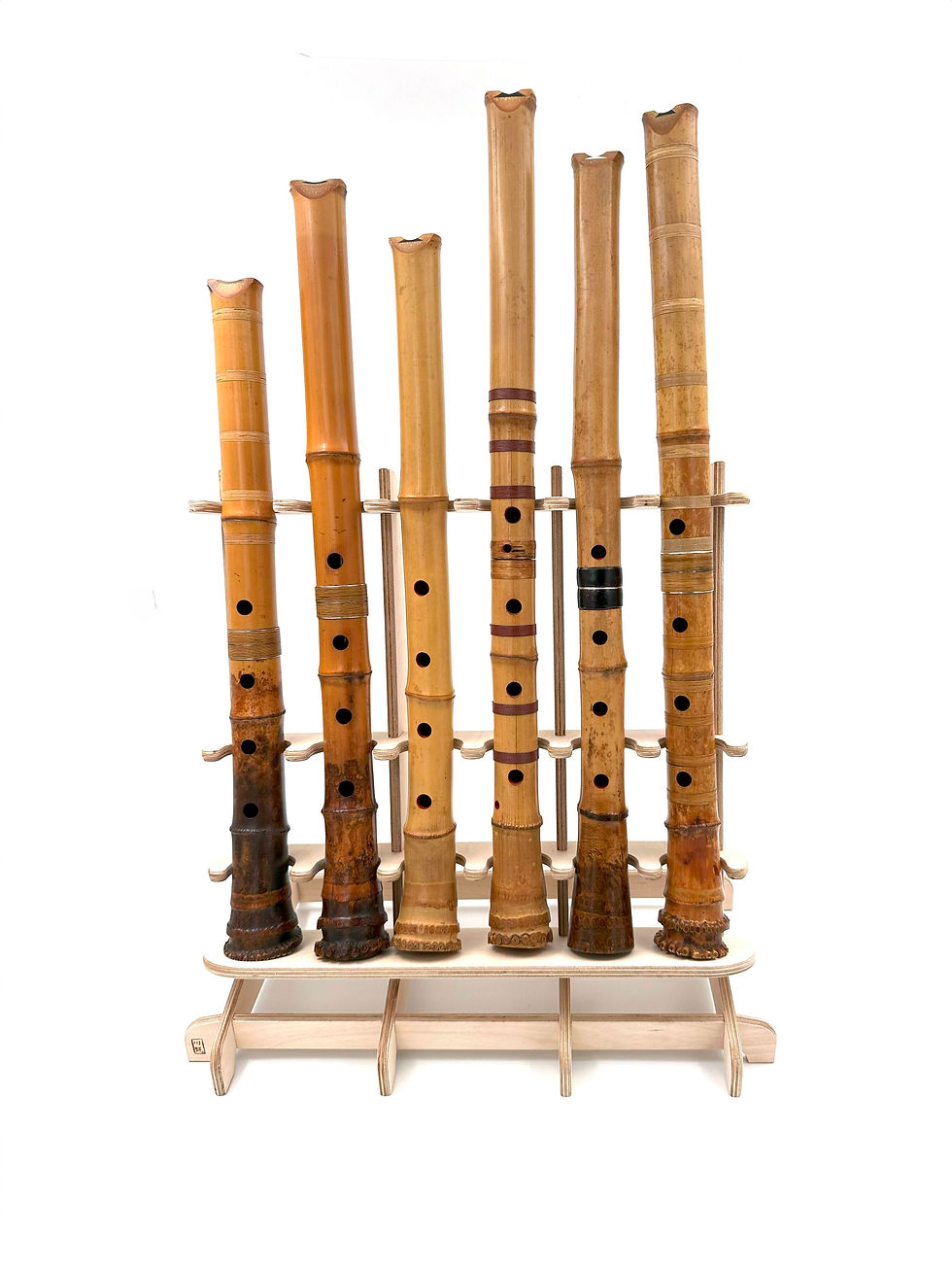 Wooden Shakuhachi flute stand front view