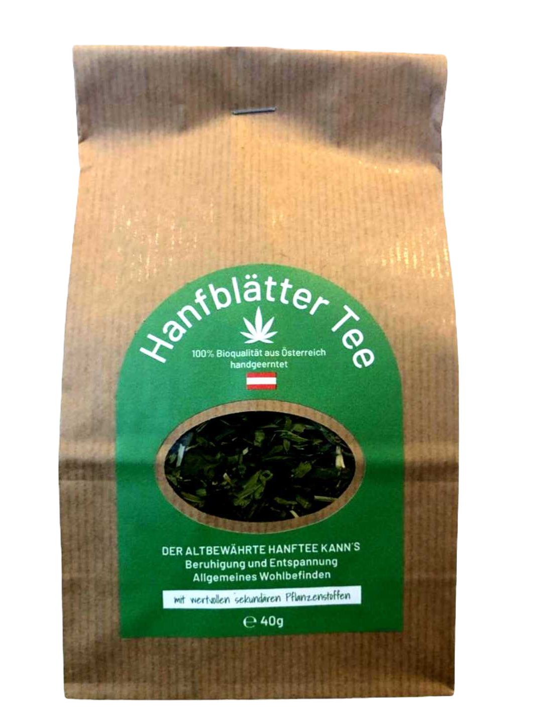 Hanfblättertee 100% Natur aus Österreich – Bio Tee Packung vorne