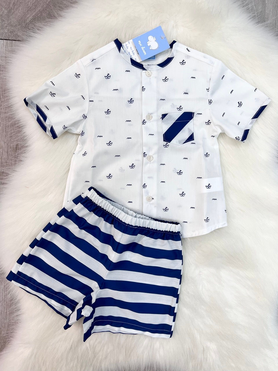 Mac Ilusion nautical boys top and navy stripe shorts