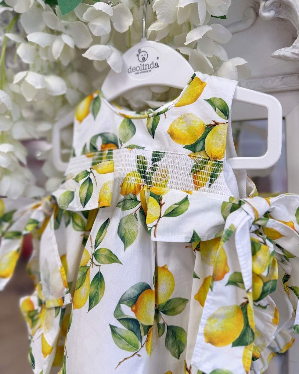 Thumbnail: Deolinda lemon print swing back and side frill dress and pant set