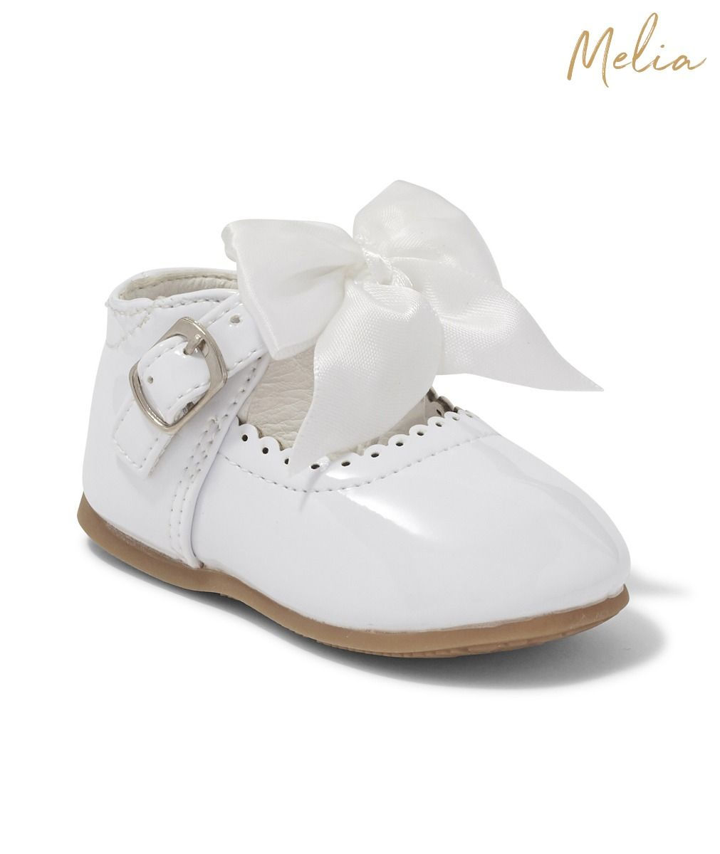 Melia Kylie front bow buckle shoe in white