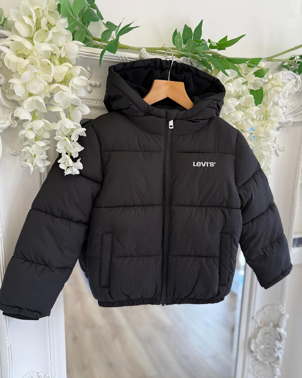 Levis black boys puffer coat with white logo