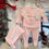 Thumbnail: Little Star pink knit jumper with white lace frill, matching knit trousers and bonnet hat
