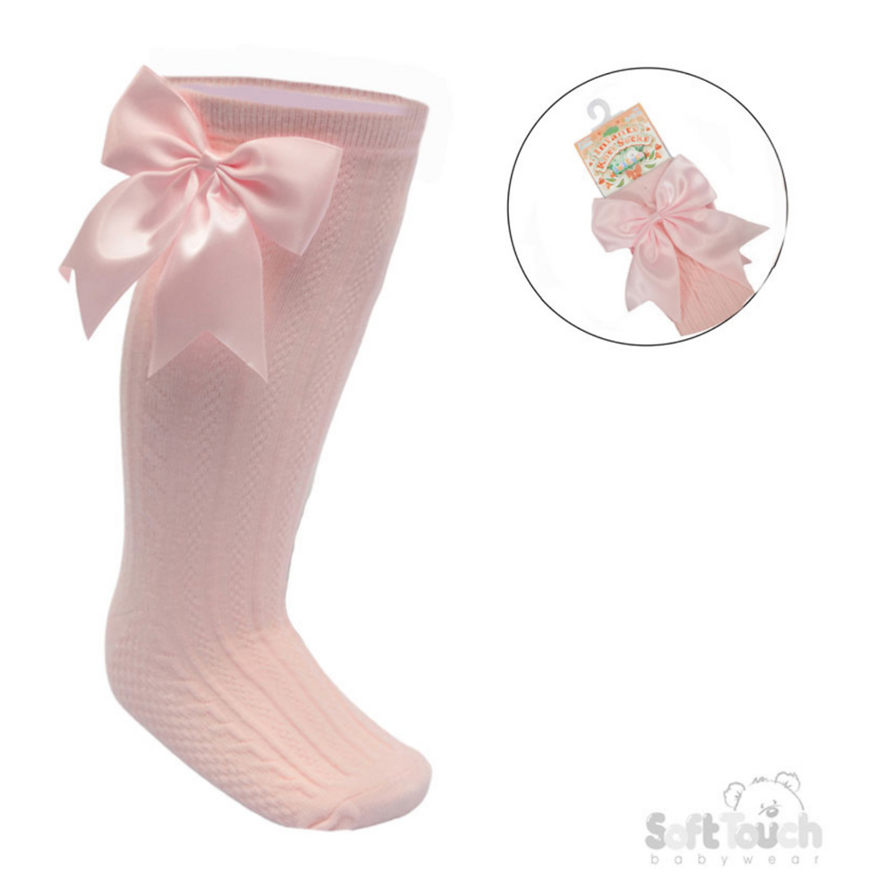 Thumbnail: Soft touch knee highs bow socks in pink