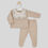 Thumbnail: Rapife Taupe Stripe Frill Bib jumper and footed trouser set