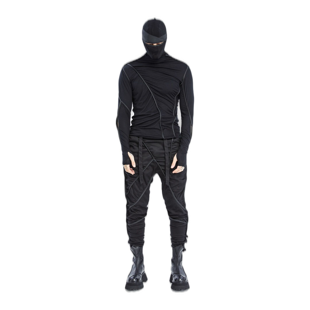 BROKEN LINE TURTLENECK TOP BLACK