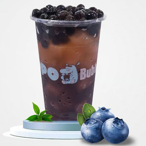 Blueberry BOBO Bubble tea with boba pearls and fresh blueberries.