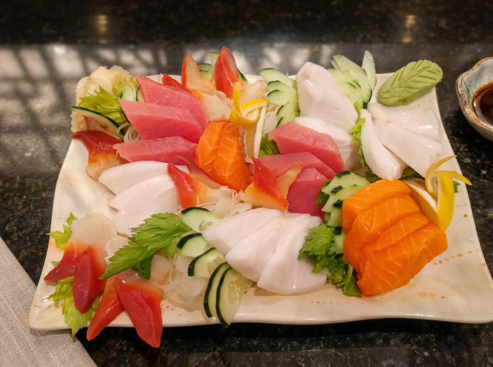 Assortment of fresh sashimi and seafood