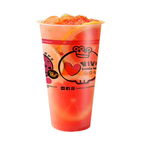 Refreshing grapefruit bubble tea drink with Vivi Bubble Tea (West Nyack) branding.
