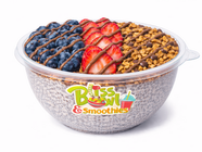 Bliss Bowl with blueberries, strawberries, granola, chocolate drizzle