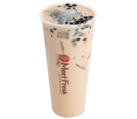 MeetFresh bubble tea with tapioca pearls and ice in a cup