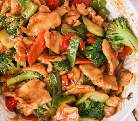 Chicken stir-fry with vegetables, a delicious and colorful Asian dish