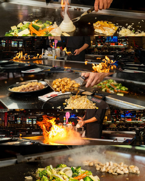 厨师烹饪食材，蔬菜，鸡蛋等火焰燃烧。 Westlake LLC Shinto