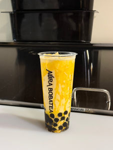 Aura Boba Tea mango boba tea cup with black tapioca pearls