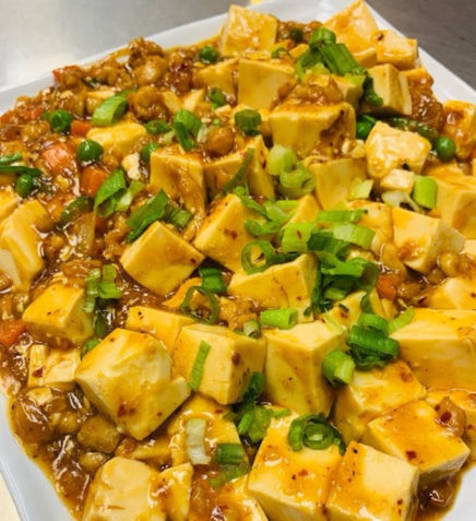 Delicious Mapo Tofu dish with chopped green onions and minced meat