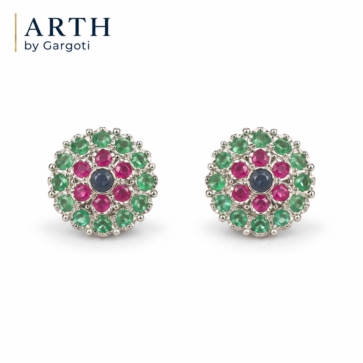 Trinity Royale Emerald, Ruby & Blue Sapphire Earrings