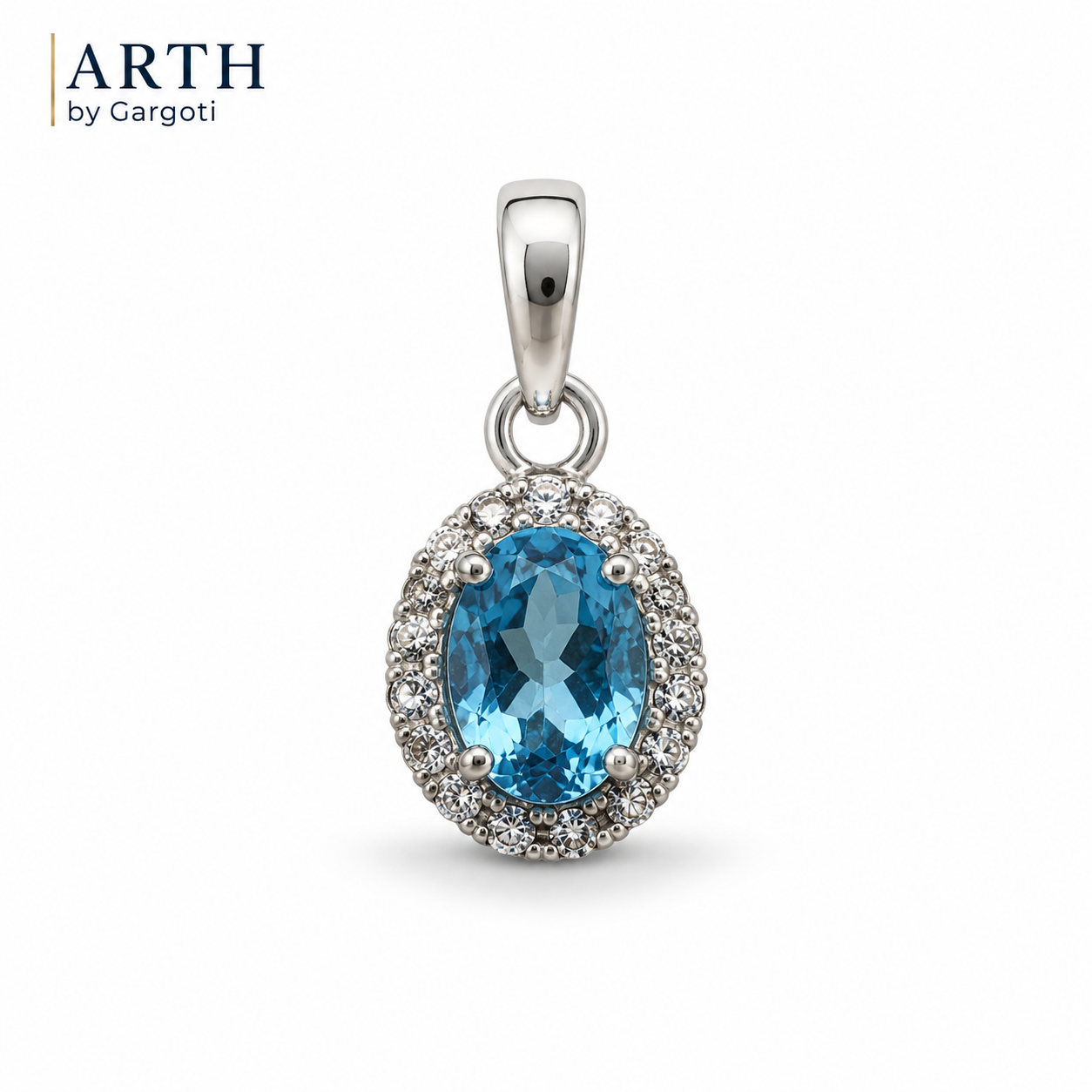 Blue Topaz Elegance Pendant – Radium-Plated Silver