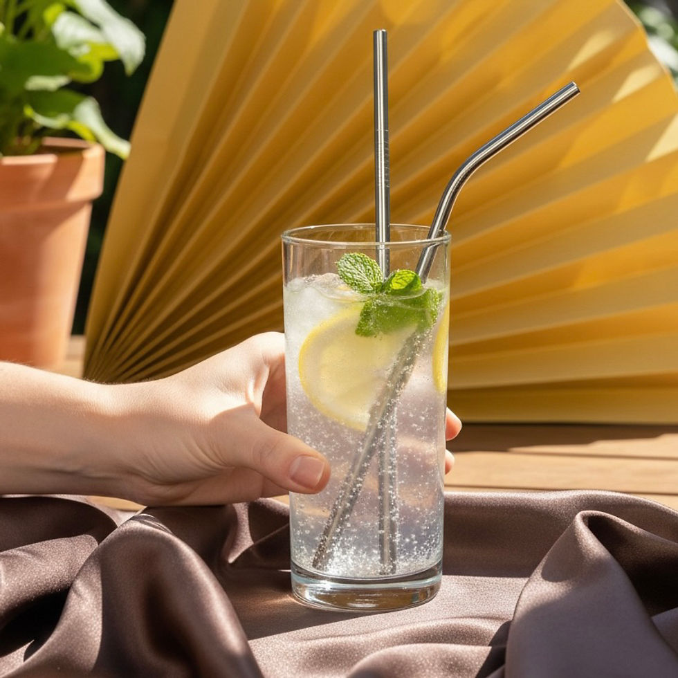 Miniature : Pailles réutilisables en inox ou en verre et goupillon