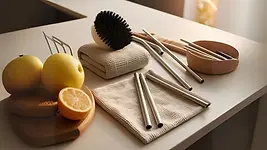 Pailles réutilisables et brosse de vaisselle