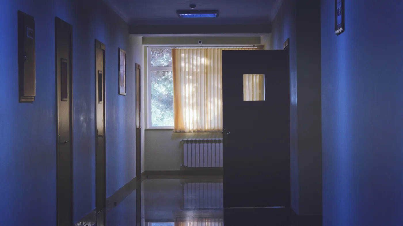 Dim hospital hallway