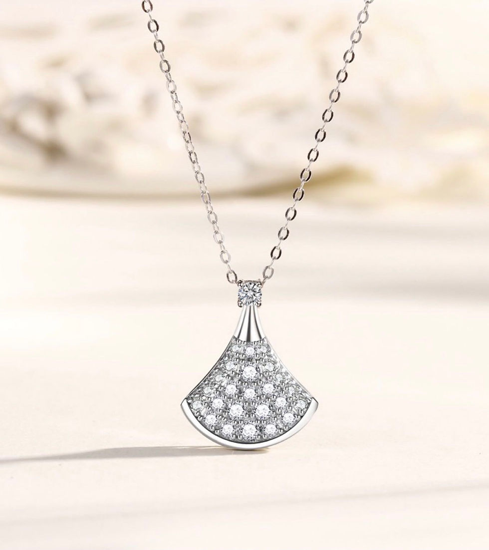 Mini Diamond Ginkgo Leaf, Sterling Silver Necklace & Bracelet,Jewelry set