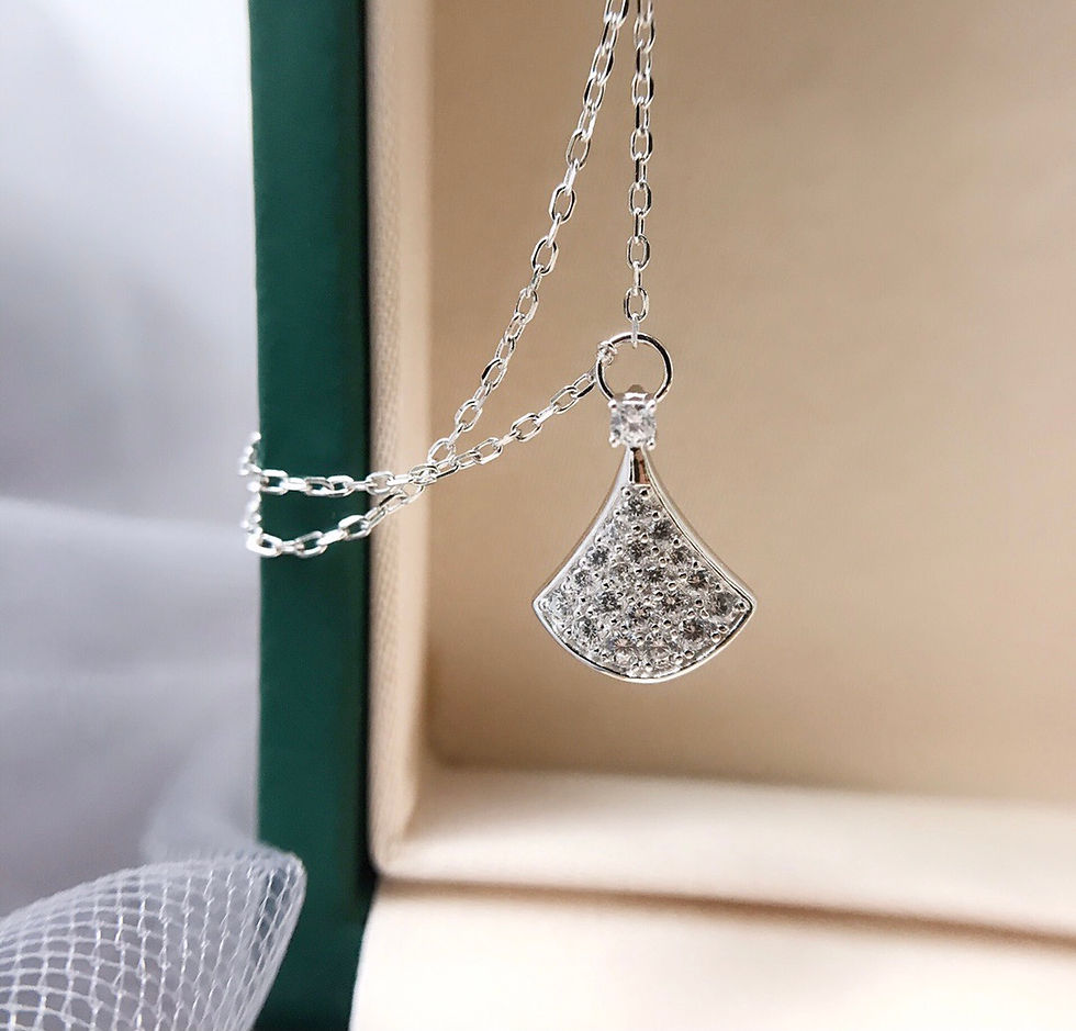 Thumbnail: Mini Diamond Ginkgo Leaf, Sterling Silver Necklace & Bracelet,Jewelry set