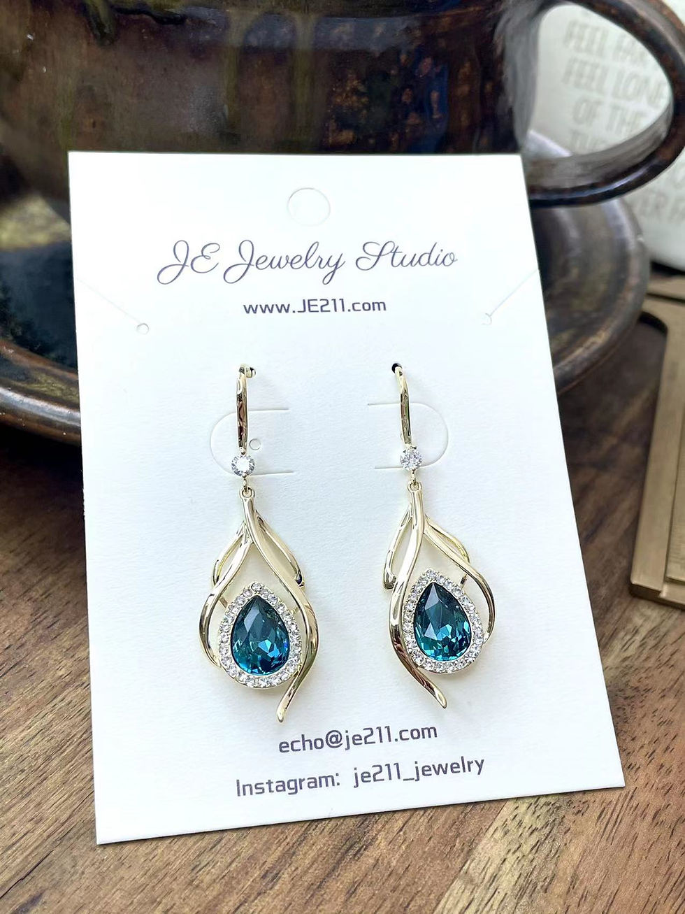 Thumbnail: Gold plated bule crystal earrings, Luxury drop Earrings