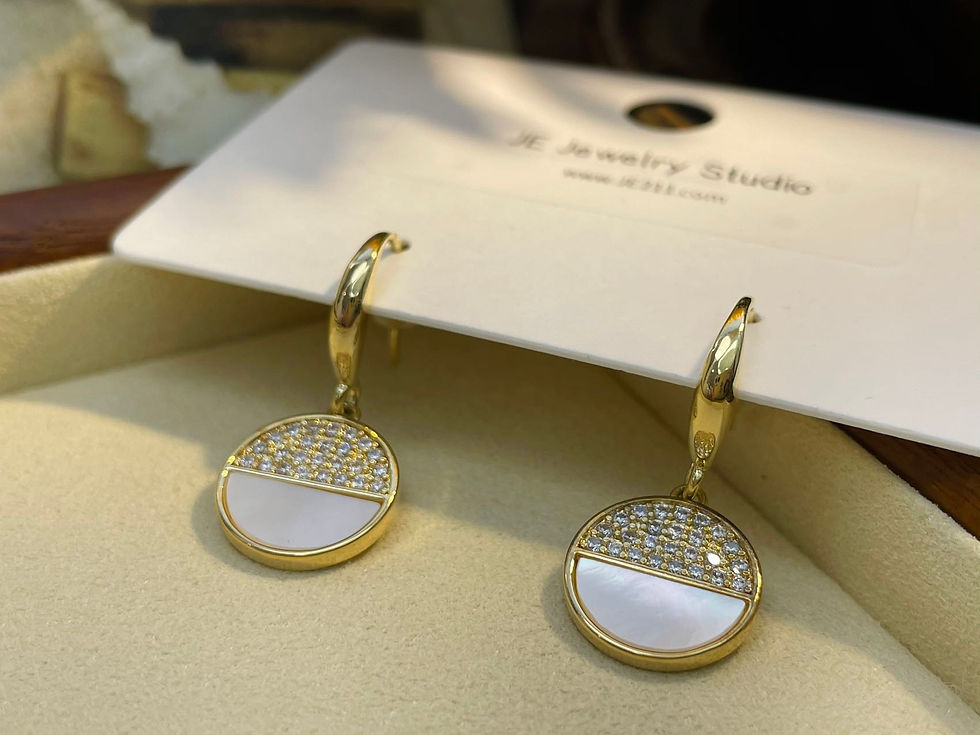 Thumbnail: Cubic Zircon coin, shell pearl bead, 14KGold Plated