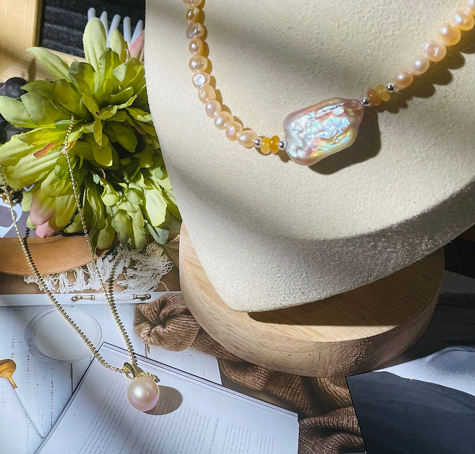 Thumbnail: a naturally pink-hued freshwater pearl necklace, meticulously handcrafted