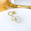 Thumbnail: 14K Gold Plated & Small Pearl Heart Stud Earrings - Gift for Her