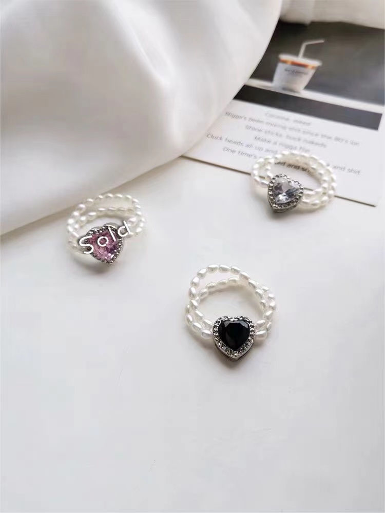 Thumbnail: Mini Korea pearls rings, Crystal Heart