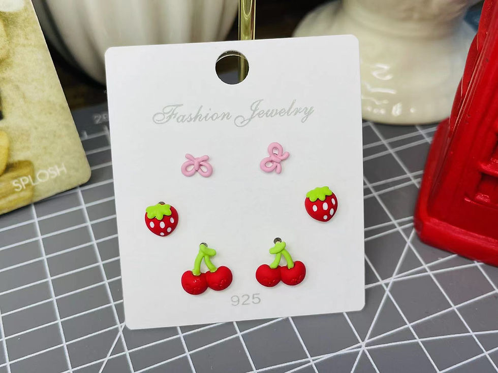 Thumbnail: 3 pairs of fruit mini cute bunny stud earrings, cuty