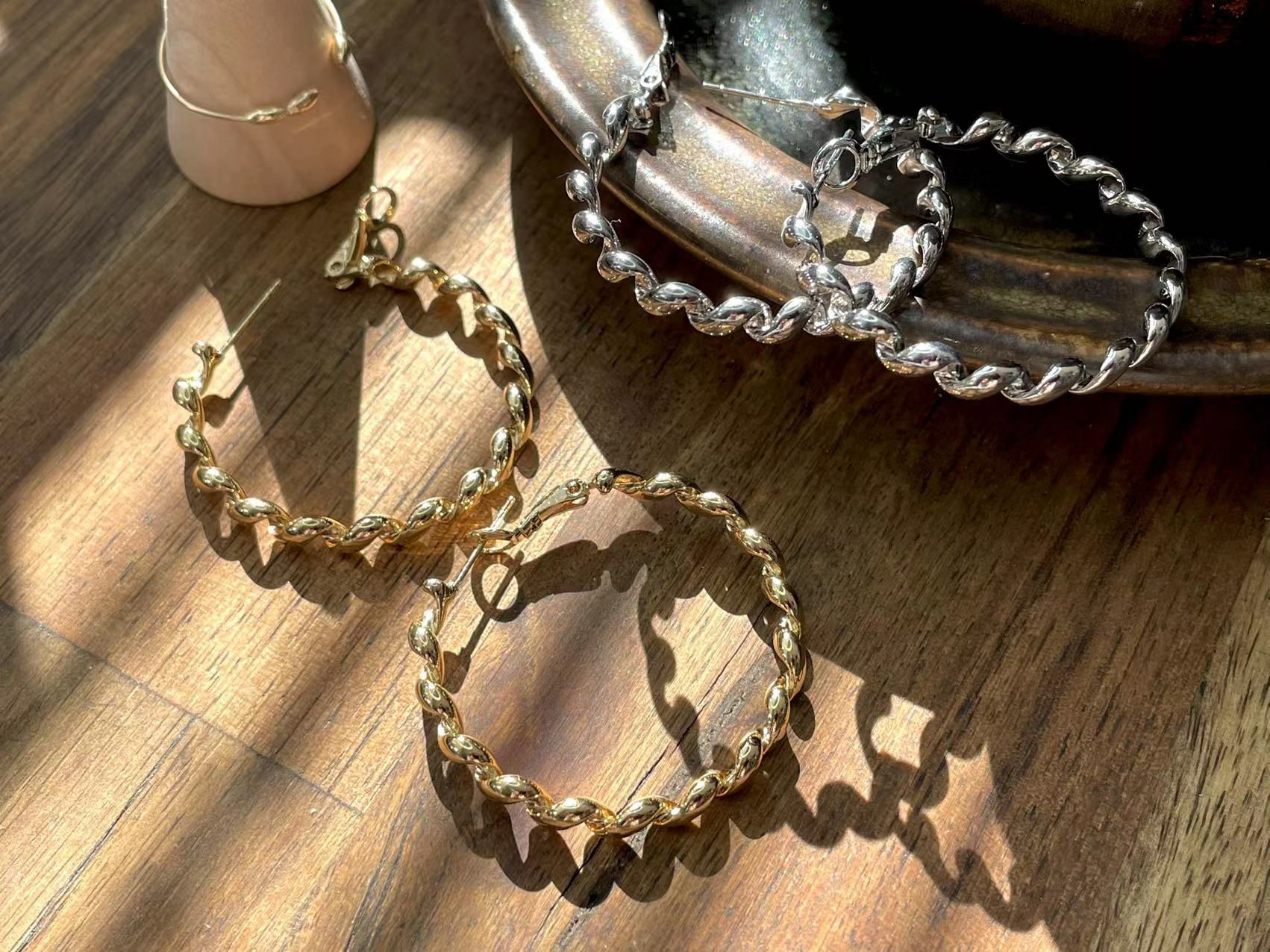 Classic Gold Plated twist hoop Earrings