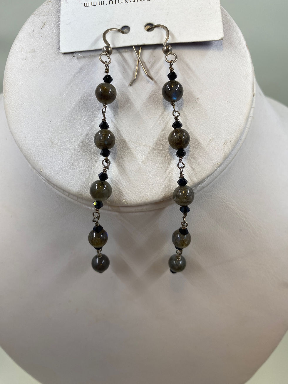 Thumbnail: Labradorite and Swarovski crystal earrings.