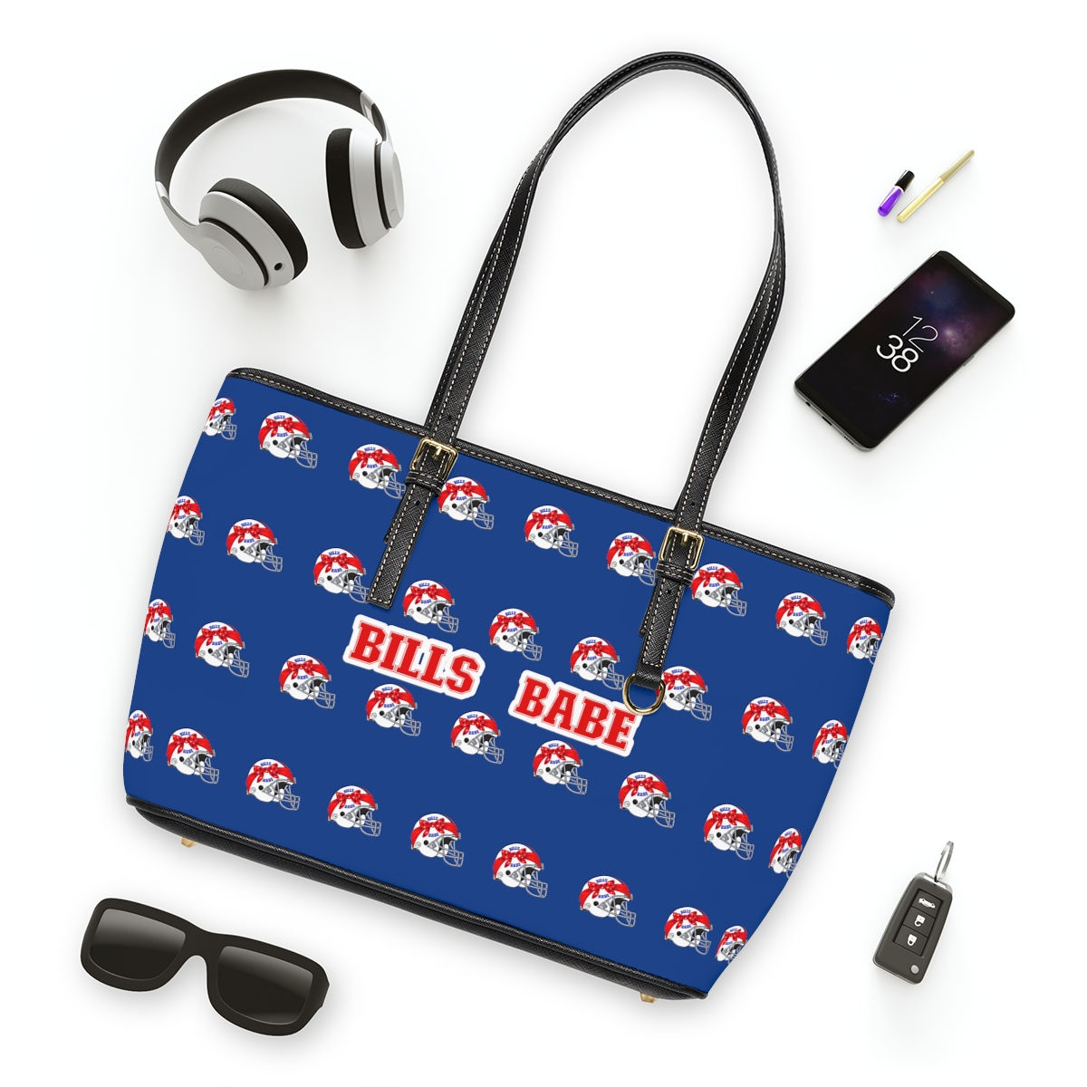 Bills Babes Logo AOP: Leather Shoulder Bag